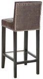 Safavieh Thompson Bar Stool Antique Brown Espresso Wood Water Based Paint Birch CA Foam Polyester Fiber Stainless Steel PU MCR4505F 683726670179