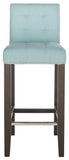 Safavieh Thompson Bar Stool Sky Blue Espresso Wood Water Based Paint Birch CA Foam Polyester Fiber Stainless Steel Cotton Linen MCR4505G 683726670186