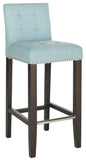 Safavieh Thompson Bar Stool Sky Blue Espresso Wood Water Based Paint Birch CA Foam Polyester Fiber Stainless Steel Cotton Linen MCR4505G 683726670186