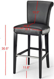 Safavieh Seth Bar Stool Black Wood Water Based Paint Birch CA Foam Polyester Fiber Stainless Steel Bicast Leather MCR4510A 683726541912