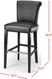 Safavieh Seth Bar Stool Black Wood Water Based Paint Birch CA Foam Polyester Fiber Stainless Steel Bicast Leather MCR4510A 683726541912