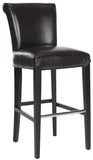 Safavieh Seth Bar Stool Brown Black Wood Water Based Paint Birch CA Foam Polyester Fiber Stainless Steel Bicast Leather MCR4510B 683726750222