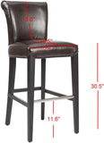 Safavieh Seth Bar Stool Brown Black Wood Water Based Paint Birch CA Foam Polyester Fiber Stainless Steel Bicast Leather MCR4510B 683726750222