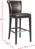 Safavieh Seth Bar Stool Brown Black Wood Water Based Paint Birch CA Foam Polyester Fiber Stainless Steel Bicast Leather MCR4510B 683726750222