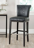 Safavieh Seth Bar Stool Black Crocodile Wood Water Based Paint Birch CA Foam Polyester Fiber Stainless Steel Bicast Leather MCR4510E 683726974796