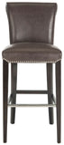 Safavieh Seth Bar Stool Antique Brown Espresso Wood Water Based Paint Birch CA Foam Polyester Fiber Stainless Steel PU MCR4510G 683726670230