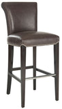 Safavieh Seth Bar Stool Antique Brown Espresso Wood Water Based Paint Birch CA Foam Polyester Fiber Stainless Steel PU MCR4510G 683726670230