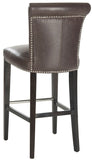 Safavieh Seth Bar Stool Antique Brown Espresso Wood Water Based Paint Birch CA Foam Polyester Fiber Stainless Steel PU MCR4510G 683726670230