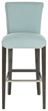 Safavieh Seth Bar Stool Sky Blue Espresso Wood Water Based Paint Birch CA Foam Polyester Fiber Stainless Steel Cotton Linen MCR4510H 683726670247