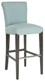 Safavieh Seth Bar Stool Sky Blue Espresso Wood Water Based Paint Birch CA Foam Polyester Fiber Stainless Steel Cotton Linen MCR4510H 683726670247