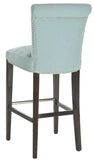 Safavieh Seth Bar Stool Sky Blue Espresso Wood Water Based Paint Birch CA Foam Polyester Fiber Stainless Steel Cotton Linen MCR4510H 683726670247