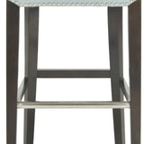 Safavieh Seth Bar Stool Sky Blue Espresso Wood Water Based Paint Birch CA Foam Polyester Fiber Stainless Steel Cotton Linen MCR4510H 683726670247