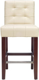 Safavieh Thompson Counter Stool 23.9" Leather Cream Cherry Mahogany Wood Water Based Paint Birch CA Foam Polyester Fiber Steel MCR4511A 683726541929