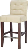 Safavieh Thompson Counter Stool 23.9" Leather Cream Cherry Mahogany Wood Water Based Paint Birch CA Foam Polyester Fiber Steel MCR4511A 683726541929