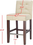 Safavieh Thompson Counter Stool 23.9" Leather Cream Cherry Mahogany Wood Water Based Paint Birch CA Foam Polyester Fiber Steel MCR4511A 683726541929