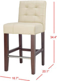 Safavieh Thompson Counter Stool 23.9" Leather Cream Cherry Mahogany Wood Water Based Paint Birch CA Foam Polyester Fiber Steel MCR4511A 683726541929