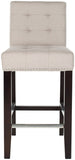 Safavieh Thompson Counter Stool 23.9" Linen Nailheads Taupe Espresso Wood Water Based Paint Birch CA Foam Polyester FiberSteelMCR4511B 683726546115