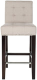 Safavieh Thompson Counter Stool 23.9" Linen Nailheads Taupe Espresso Wood Water Based Paint Birch CA Foam Polyester FiberSteelMCR4511B 683726546115