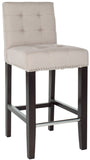 Safavieh Thompson Counter Stool 23.9" Linen Nailheads Taupe Espresso Wood Water Based Paint Birch CA Foam Polyester FiberSteelMCR4511B 683726546115