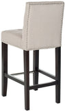 Safavieh Thompson Counter Stool 23.9" Linen Nailheads Taupe Espresso Wood Water Based Paint Birch CA Foam Polyester FiberSteelMCR4511B 683726546115