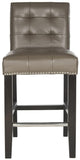 Safavieh Thompson Counter Stool 23.9" Linen Nailheads Sea Mist Espresso Wood Water Based Paint Birch CA Foam Polyester FiberSteelMCR4511C 683726546122