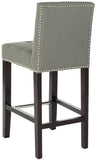 Safavieh Thompson Counter Stool 23.9" Linen Nailheads Sea Mist Espresso Wood Water Based Paint Birch CA Foam Polyester FiberSteelMCR4511C 683726546122