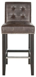 Safavieh Thompson Counter Stool 23.9" Leather Nailheads Antique Brown Espresso Wood Water Based Paint Birch Poly Fiber Steel PU MCR4511F 683726670193