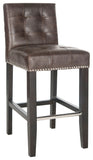 Safavieh Thompson Counter Stool 23.9" Leather Nailheads Antique Brown Espresso Wood Water Based Paint Birch Poly Fiber Steel PU MCR4511F 683726670193