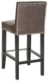 Safavieh Thompson Counter Stool 23.9" Leather Nailheads Antique Brown Espresso Wood Water Based Paint Birch Poly Fiber Steel PU MCR4511F 683726670193