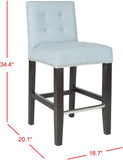 Safavieh Thompson Counter Stool 23.9" Linen Nailheads Sky Blue Espresso Wood Water Based Paint Birch CA Foam Polyester FiberSteelMCR4511G 683726670209