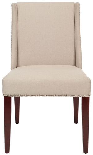 Safavieh - Set of 2 - Rachel 21''H Arm Chair Nail Head Taupe Cherry Mahogany Wood Water Paint Birch Poly Fiber Steel Linen MCR4535A-SET2 683726983194