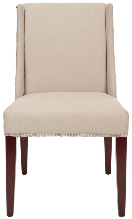 Safavieh - Set of 2 - Rachel 21''H Arm Chair Nail Head Taupe Cherry Mahogany Wood Water Paint Birch Poly Fiber Steel Linen MCR4535A-SET2 683726983194