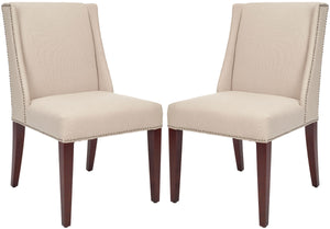 Safavieh - Set of 2 - Rachel 21''H Arm Chair Nail Head Taupe Cherry Mahogany Wood Water Paint Birch Poly Fiber Steel Linen MCR4535A-SET2 683726983194