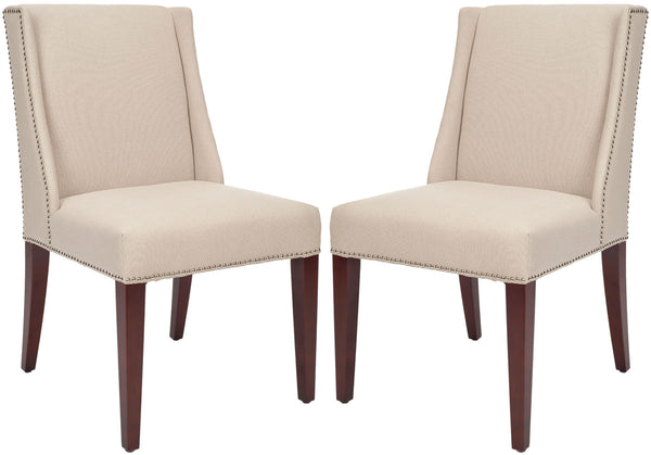Safavieh - Set of 2 - Rachel 21''H Arm Chair Nail Head Taupe Cherry Mahogany Wood Water Paint Birch Poly Fiber Steel Linen MCR4535A-SET2 683726983194