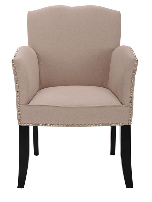 Safavieh Rachel Arm Chair Nail Head Taupe Black Wood Water Based Paint Birch CA Foam Polyester Fiber Stainless Steel Linen MCR4539A 683726808633