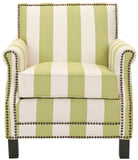 Safavieh Easton Club Chair Stripes Brass Nail Heads Multi Stripe Espresso Wood Water Based Paint Birch Poly Fiber Steel Linen MCR4572C 683726381013