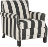 Safavieh Easton Club Chair Awning Stripes Silver Nail Head Black White Espresso Water Based Paint Birch Plywood Poly Steel Linen MCR4572H 683726779360