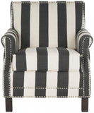 Safavieh Easton Club Chair Awning Stripes Silver Nail Head Black White Espresso Water Based Paint Birch Plywood Poly Steel Linen MCR4572H 683726779360