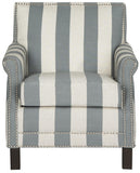Safavieh Easton Club Chair Awning Stripes Silver Nail Heads Grey White Espresso Water Based Paint Birch Plywood Poly Steel Linen MCR4572J 683726780144