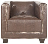 Bentley Club Chair Silver Nail Heads Antique Brown Espresso Wood Water Based Paint Birch CA Foam Polyester FiberSteelPU