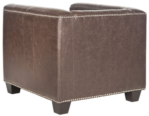 Safavieh Bentley Club Chair Silver Nail Heads Antique Brown Espresso Wood Water Based Paint Birch CA Foam Polyester FiberSteelPU MCR4574D 683726133568