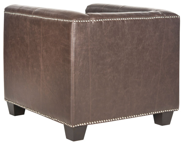 Safavieh Bentley Club Chair Silver Nail Heads Antique Brown Espresso Wood Water Based Paint Birch CA Foam Polyester FiberSteelPU MCR4574D 683726133568