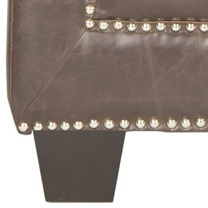 Safavieh Bentley Club Chair Silver Nail Heads Antique Brown Espresso Wood Water Based Paint Birch CA Foam Polyester FiberSteelPU MCR4574D 683726133568