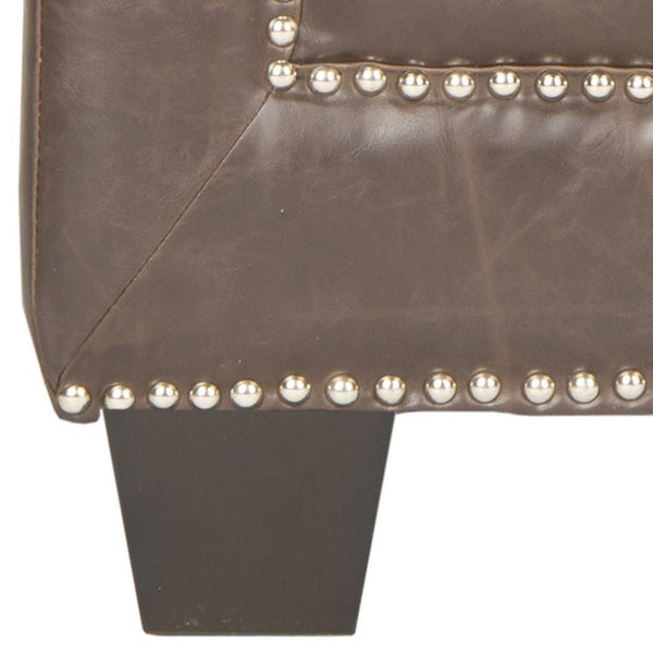 Safavieh Bentley Club Chair Silver Nail Heads Antique Brown Espresso Wood Water Based Paint Birch CA Foam Polyester FiberSteelPU MCR4574D 683726133568