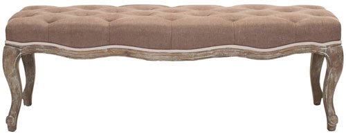 Safavieh Ramsey Bench Warm Brown Pickled Oak Wood Oil Based Paint CA Foam Polyester Fiber Linen Poly MCR4577B 683726381143