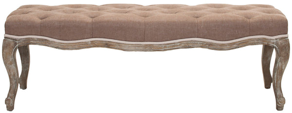 Safavieh Ramsey Bench Warm Brown Pickled Oak Wood Oil Based Paint CA Foam Polyester Fiber Linen Poly MCR4577B 683726381143