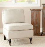 Safavieh Randy Slipper Chair Off White Espresso Wood Water Based Paint Birch CA Foam Polyester Fiber Stainless Steel Linen MCR4584D 683726522560