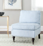 Safavieh Randy Slipper Chair Blue White Espresso Wood Water Based Paint Birch CA Foam Polyester FiberSteelLinen Viscose MCR4584G 683726522850