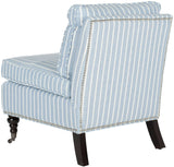 Safavieh Randy Slipper Chair Blue White Espresso Wood Water Based Paint Birch CA Foam Polyester FiberSteelLinen Viscose MCR4584G 683726522850