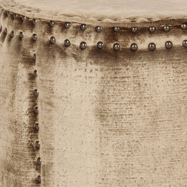 Safavieh Paula Ottoman Brass Nail Heads Antique Sage Plywood CA Foam Polyester Fiber Stainless Steel Cotton Viscose MCR4596A 683726546184